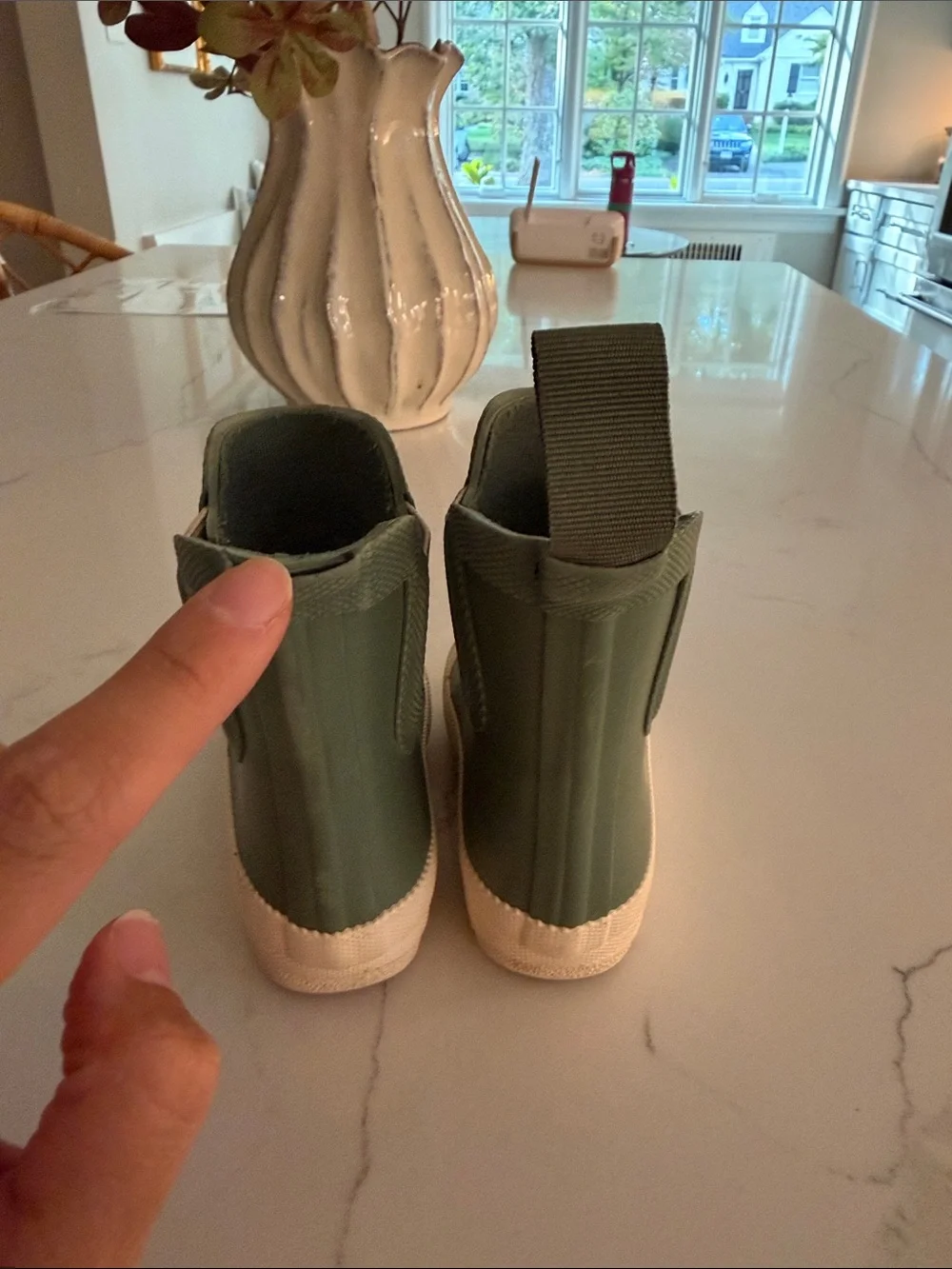 Kids Waterproof Green Rain Boots with Cream Sole